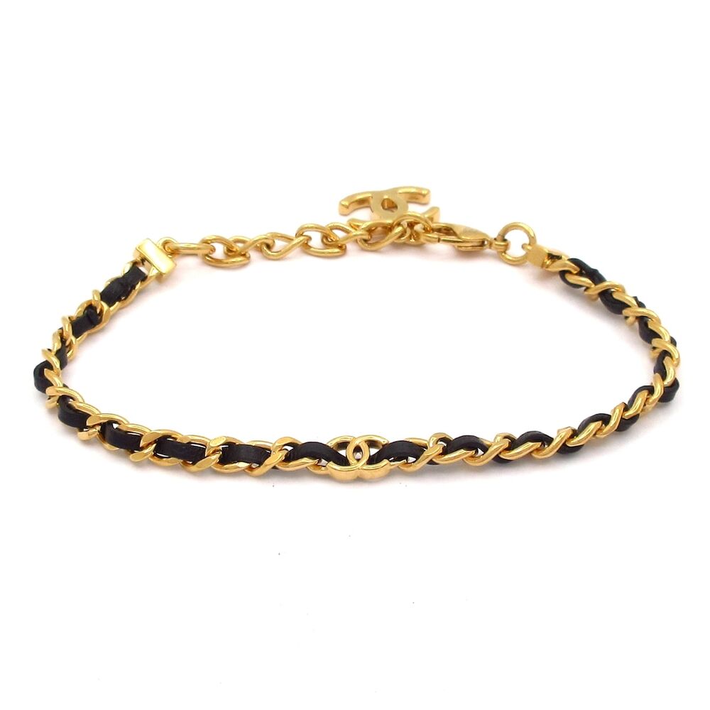 Chanel Coco Bracelet ABH331 Gold Black Hardware Leather